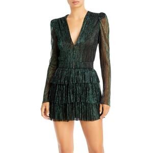 Sabina Musayev Carry Pleated Two As One Metallic *IN BLUE* Mini Dress XS New